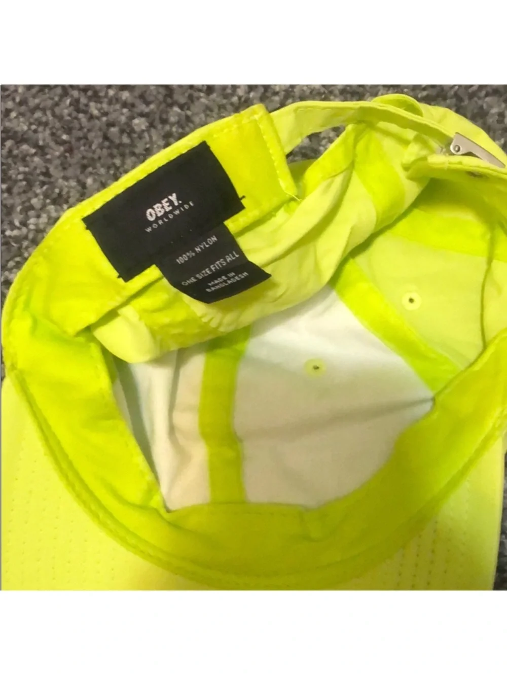 OBEY Neon Lime Yellow Nylon Cap - Picture 2 of 3